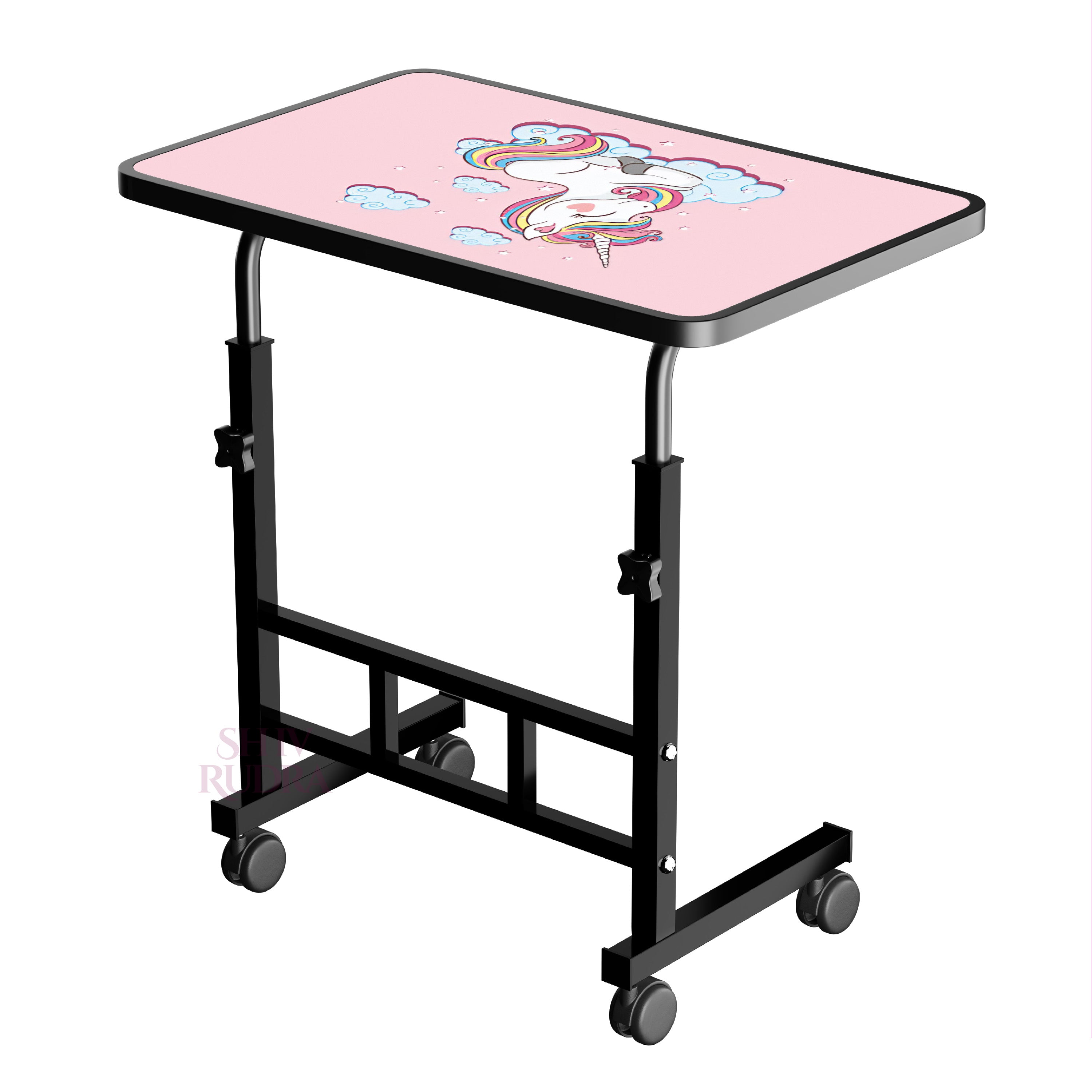 SHIVRUDRA UNICORN ADJUSTABLE TABLE MARBLE LIGHT HIGHT Wooden, Iron Rotatable Laptop Stand with Adjustable Height Compatible with Universal Laptops (Black)