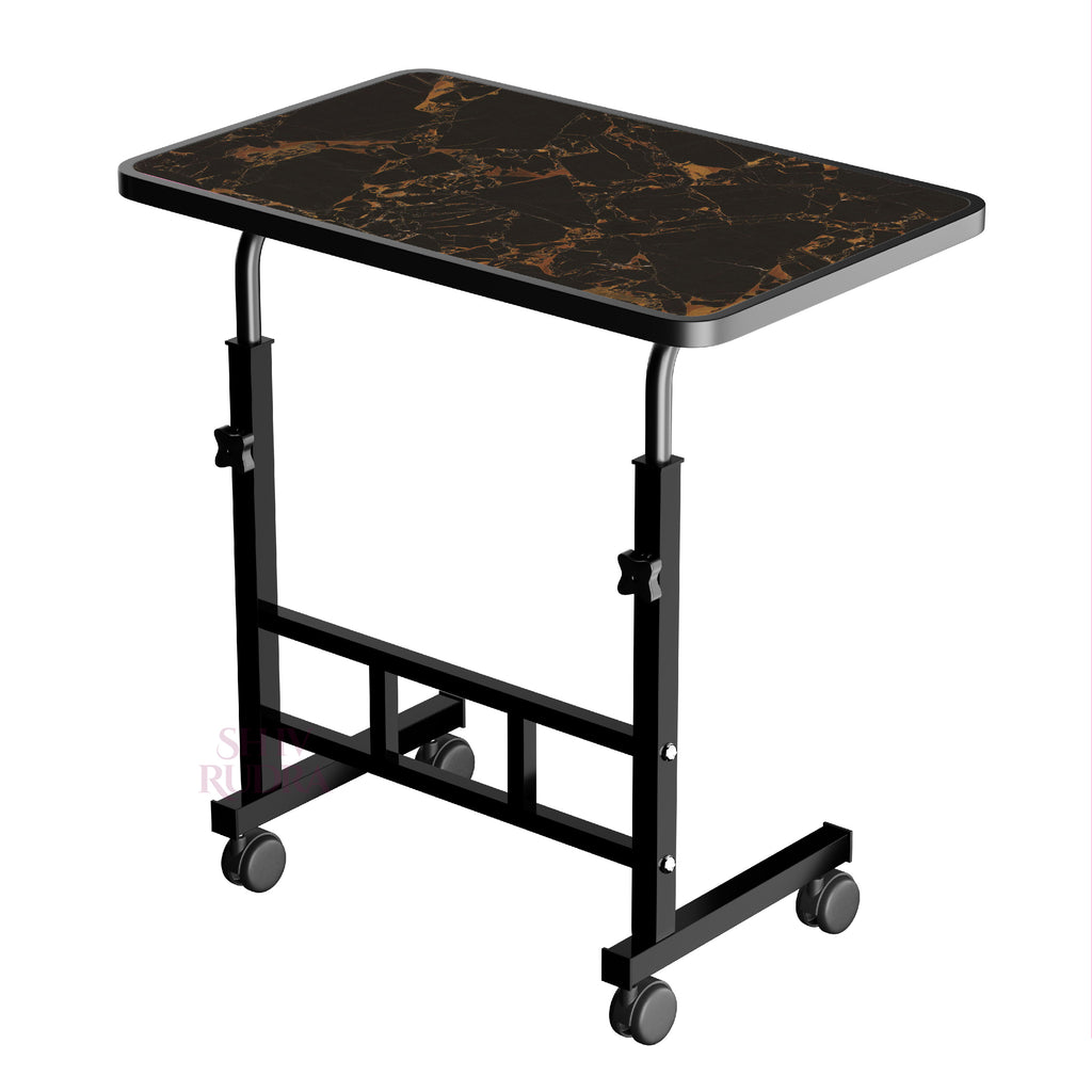 SHIVRUDRA GOLDEN ADJUSTABLE TABLE MARBLE LIGHT HIGHT Wooden, Iron Desk Stand Rotatable Laptop Stand with Adjustable Height Compatible with Universal Laptops (Gold, Black)
