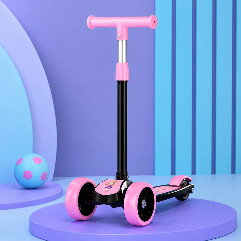 SHIVRUDRA Kids 3-Wheel Kick Scooter | Adjustable Height | Foldable BABY Scooter for 75Kg Kids Scooter (Pink, Pack of 1)