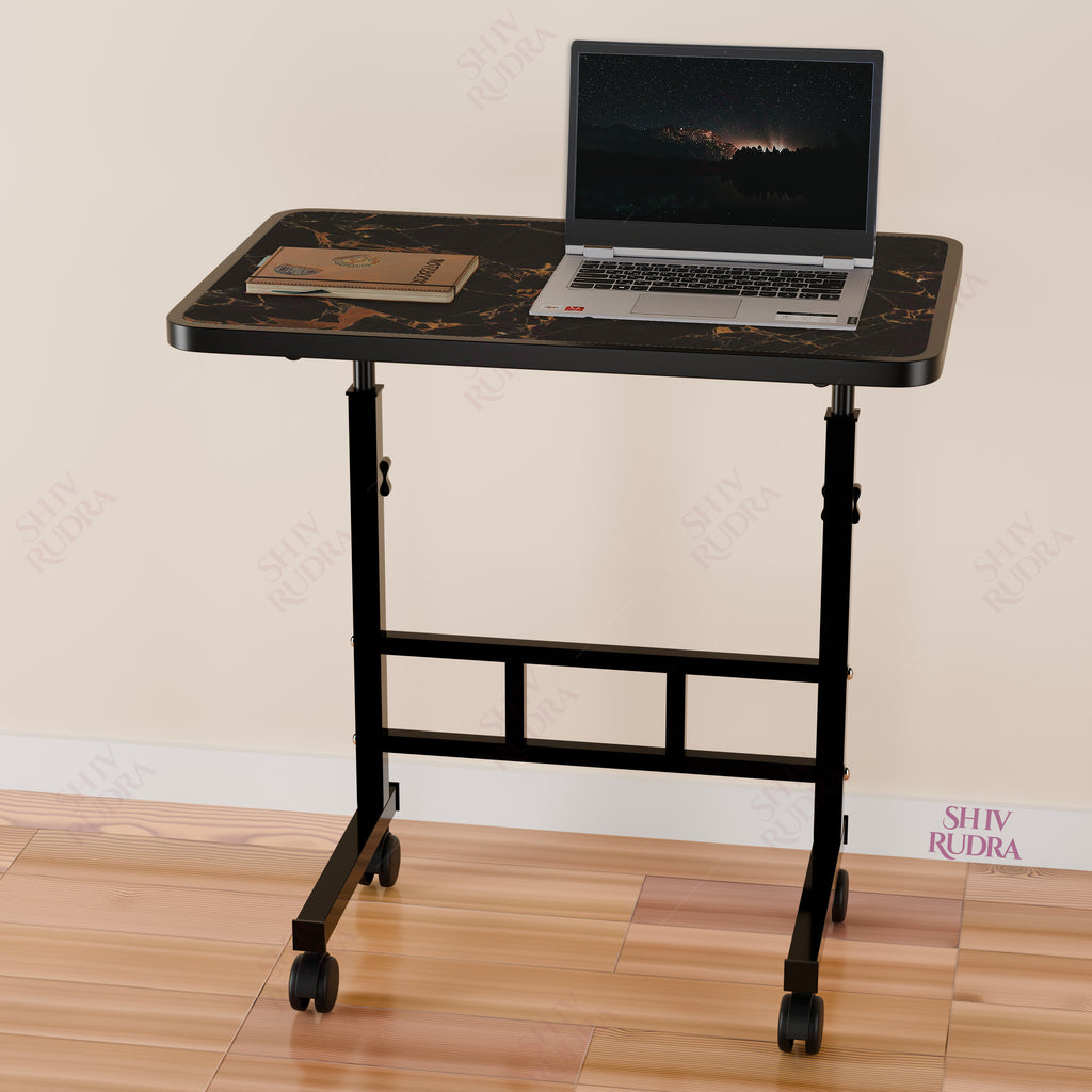 SHIVRUDRA GOLDEN ADJUSTABLE TABLE MARBLE LIGHT HIGHT Wooden, Iron Desk Stand Rotatable Laptop Stand with Adjustable Height Compatible with Universal Laptops (Gold, Black)