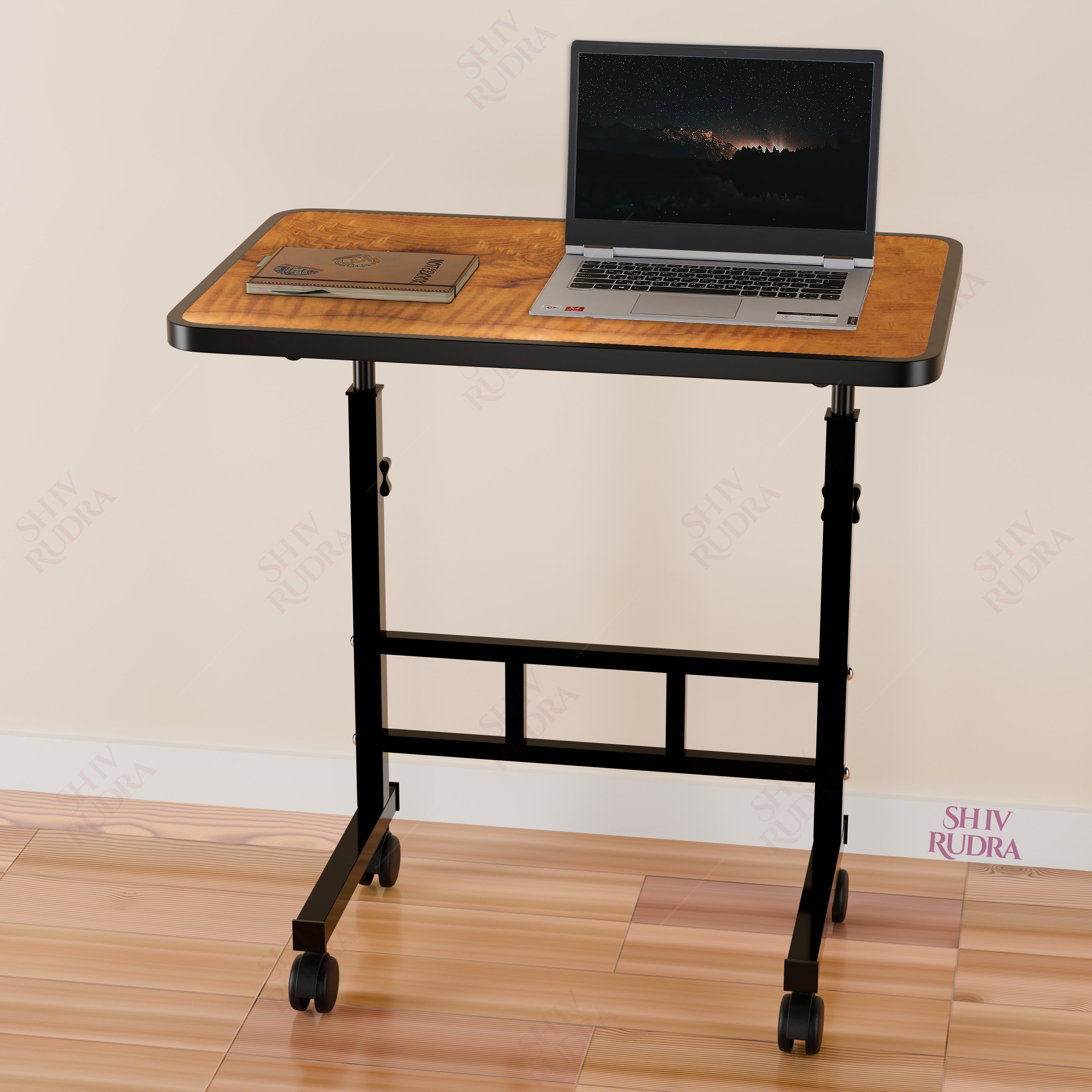 SHIVRUDRA WOODEN ADJUSTABLE TABLE MARBLE LIGHT HIGHT Wooden, Iron Desk Stand Rotatable Laptop Stand with Adjustable Height Compatible with Universal Laptops (Brown)