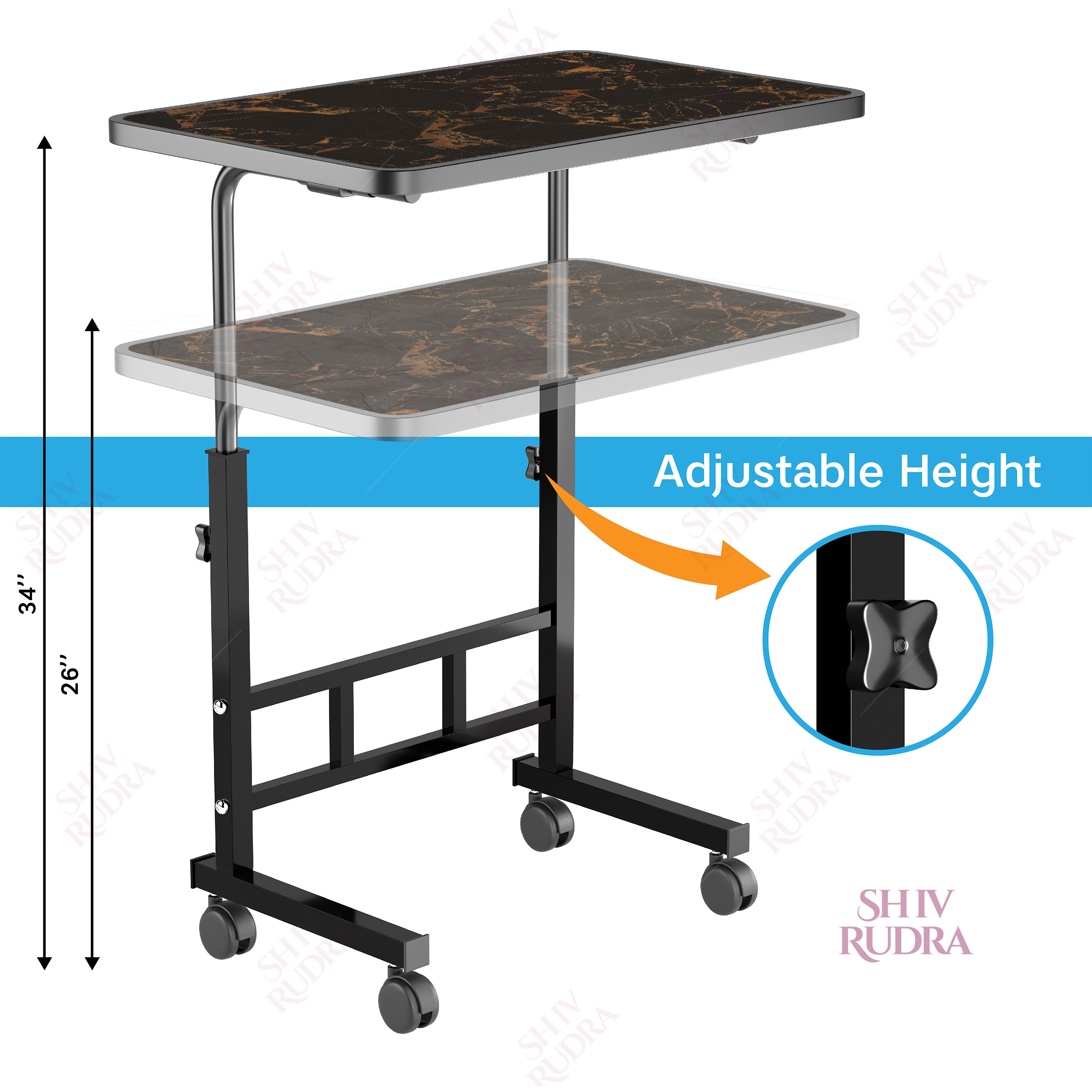 SHIVRUDRA GOLDEN ADJUSTABLE TABLE MARBLE LIGHT HIGHT Wooden, Iron Desk Stand Rotatable Laptop Stand with Adjustable Height Compatible with Universal Laptops (Gold, Black)
