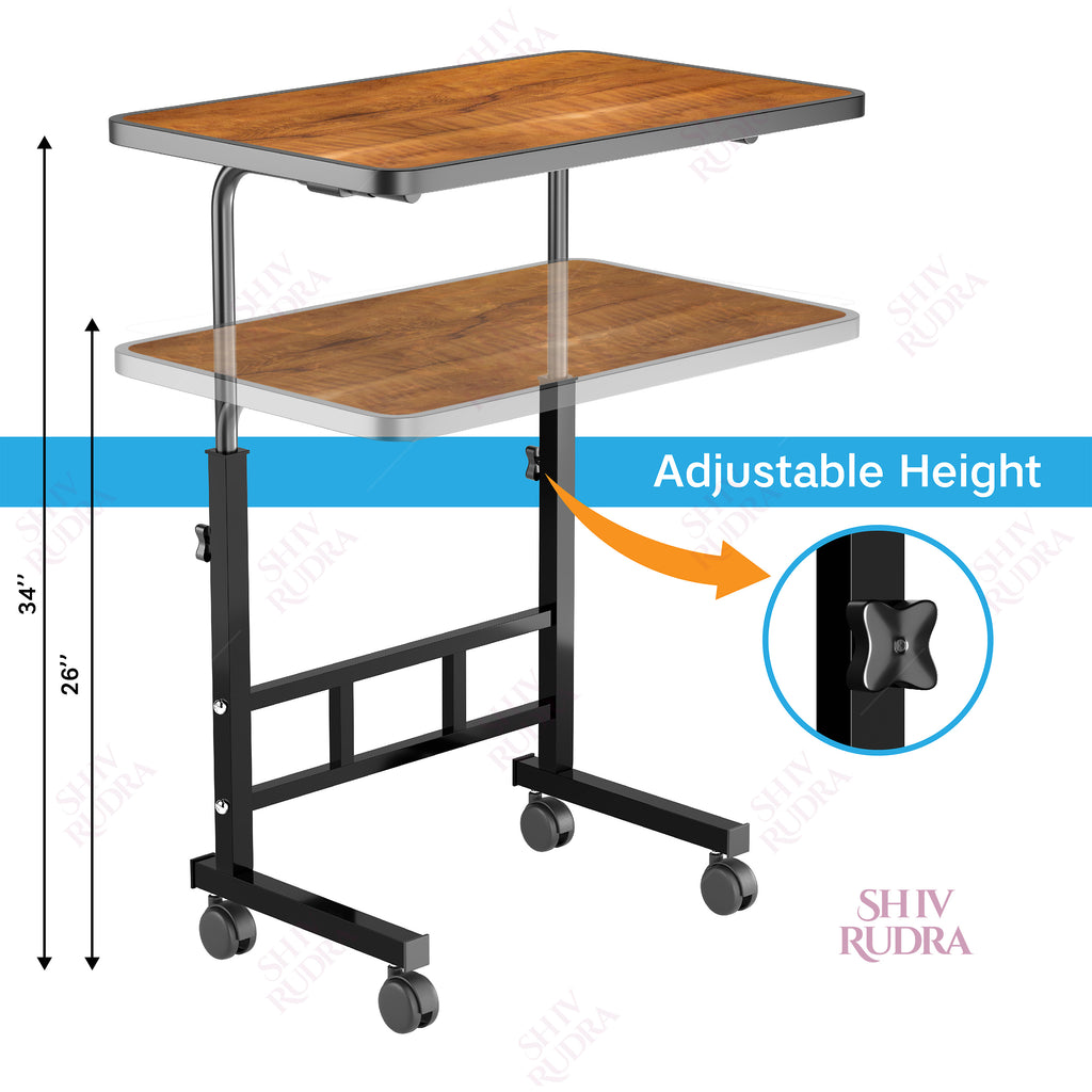 SHIVRUDRA WOODEN ADJUSTABLE TABLE MARBLE LIGHT HIGHT Wooden, Iron Desk Stand Rotatable Laptop Stand with Adjustable Height Compatible with Universal Laptops (Brown)