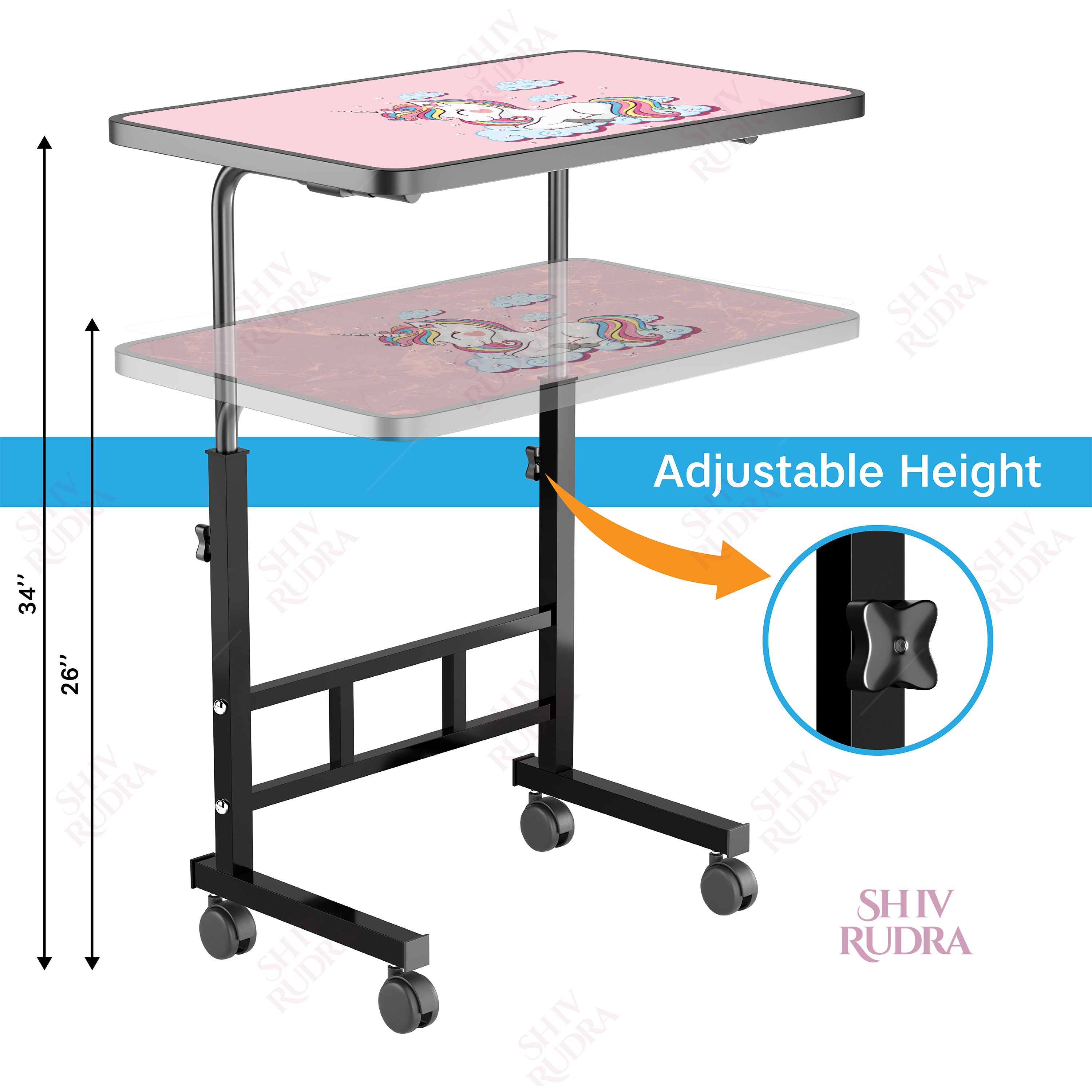 SHIVRUDRA UNICORN ADJUSTABLE TABLE MARBLE LIGHT HIGHT Wooden, Iron Rotatable Laptop Stand with Adjustable Height Compatible with Universal Laptops (Black)