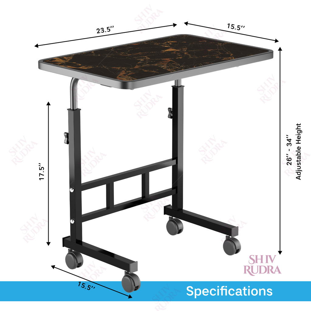SHIVRUDRA MARBLE LIGHT ADJUSTABLE TABLE MARBLE LIGHT HIGHT Wooden, Iron Desk Stand Rotatable Laptop Stand with Adjustable Height Compatible with Universal Laptops (White, Black)