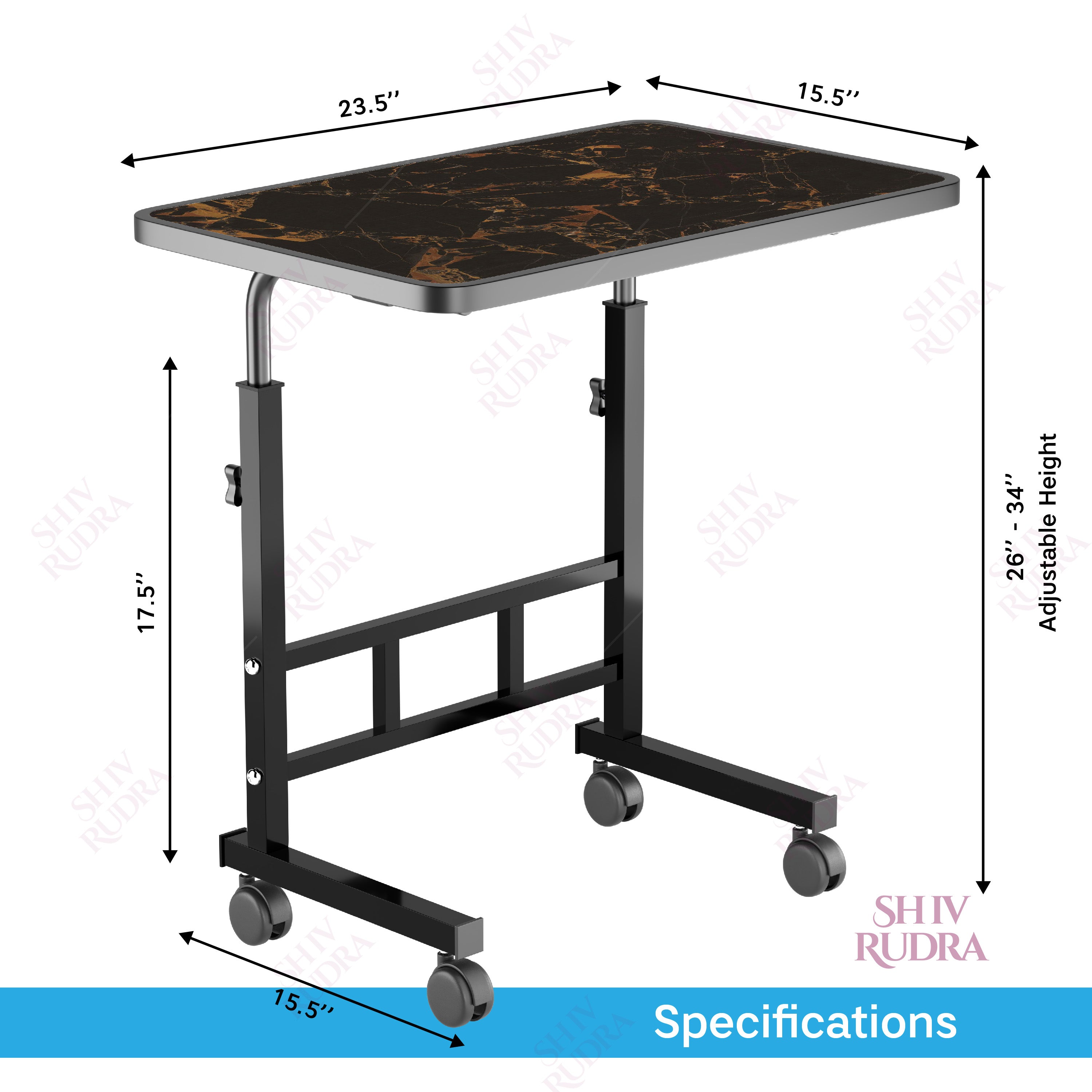 SHIVRUDRA GOLDEN ADJUSTABLE TABLE MARBLE LIGHT HIGHT Wooden, Iron Desk Stand Rotatable Laptop Stand with Adjustable Height Compatible with Universal Laptops (Gold, Black)