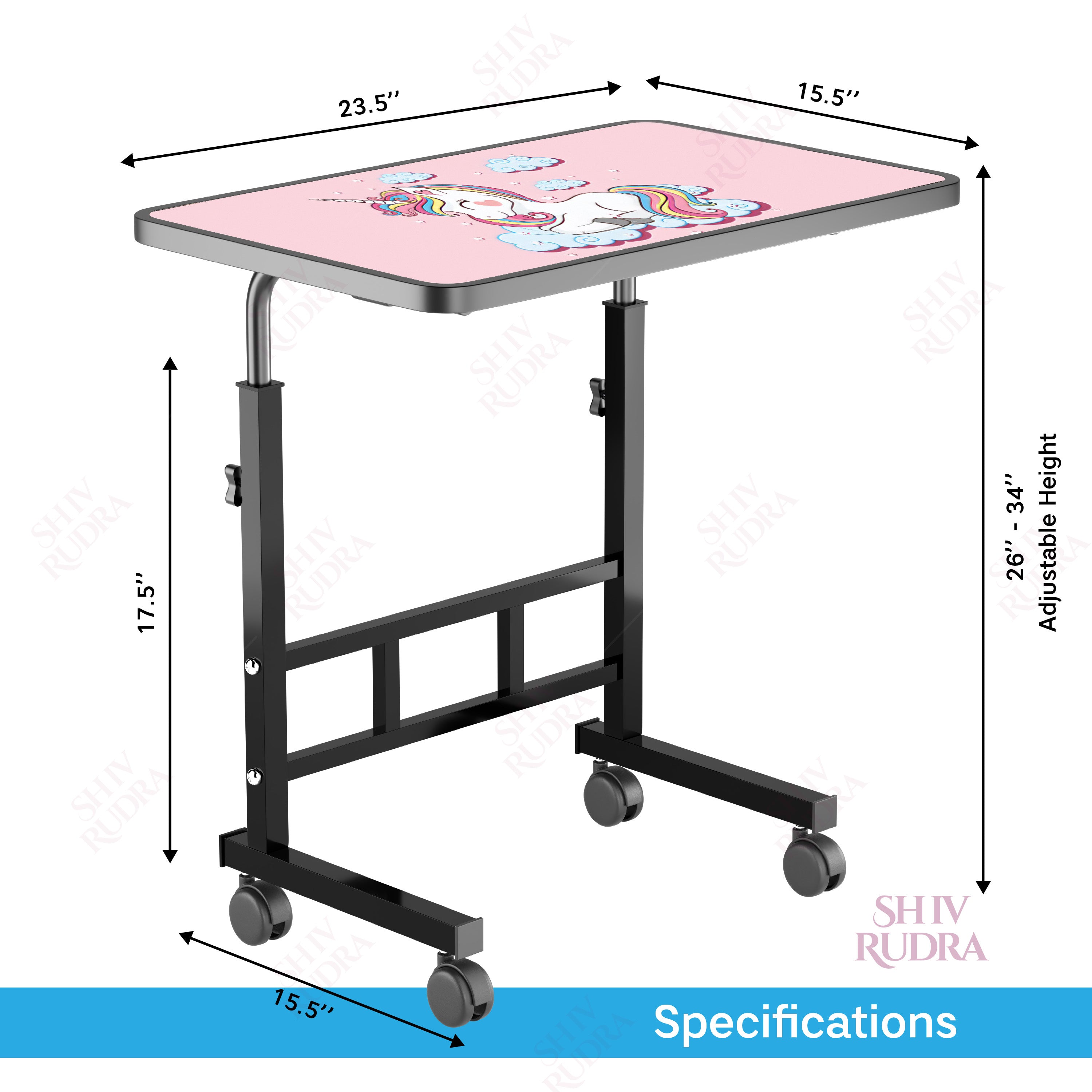 SHIVRUDRA UNICORN ADJUSTABLE TABLE MARBLE LIGHT HIGHT Wooden, Iron Rotatable Laptop Stand with Adjustable Height Compatible with Universal Laptops (Black)