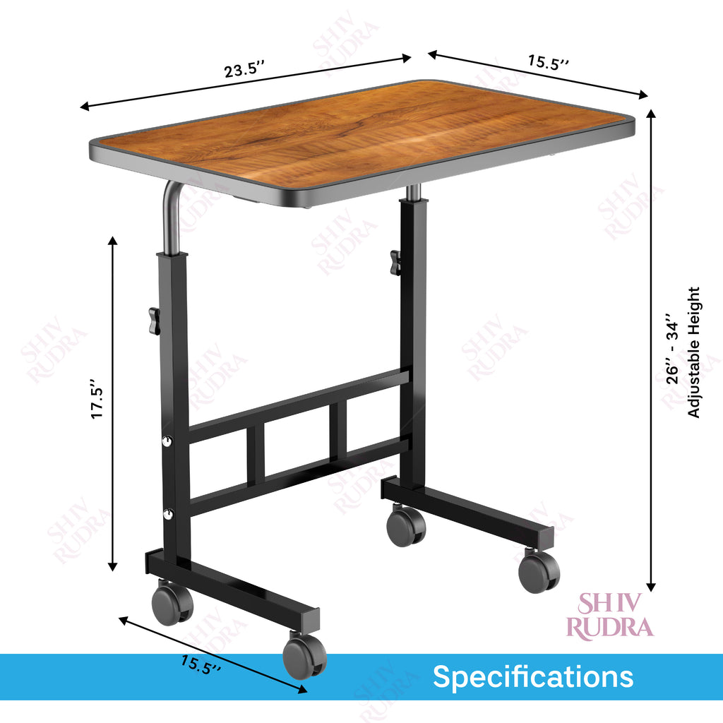 SHIVRUDRA WOODEN ADJUSTABLE TABLE MARBLE LIGHT HIGHT Wooden, Iron Desk Stand Rotatable Laptop Stand with Adjustable Height Compatible with Universal Laptops (Brown)
