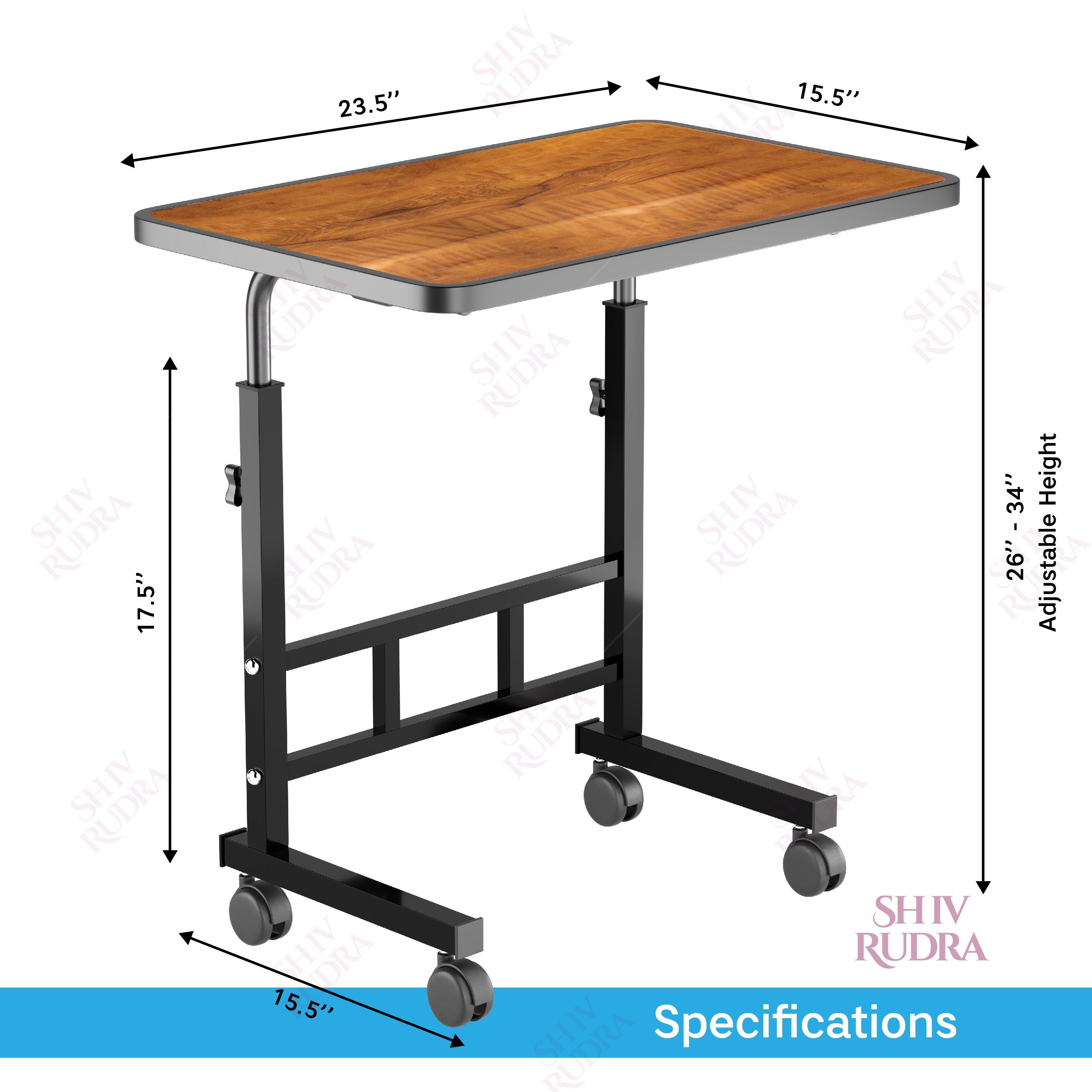 SHIVRUDRA WOODEN ADJUSTABLE TABLE MARBLE LIGHT HIGHT Wooden, Iron Desk Stand Rotatable Laptop Stand with Adjustable Height Compatible with Universal Laptops (Brown)