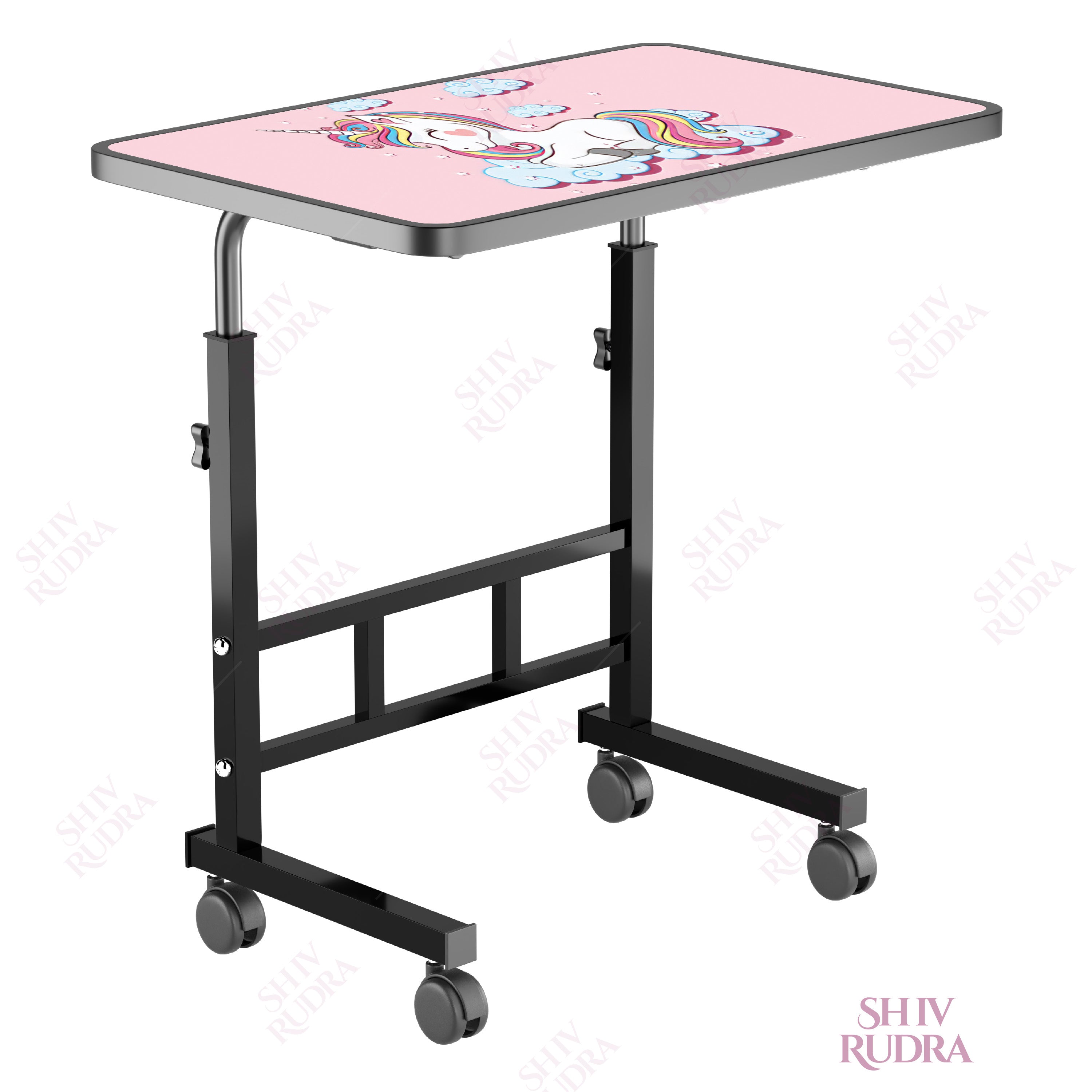 SHIVRUDRA UNICORN ADJUSTABLE TABLE MARBLE LIGHT HIGHT Wooden, Iron Rotatable Laptop Stand with Adjustable Height Compatible with Universal Laptops (Black)