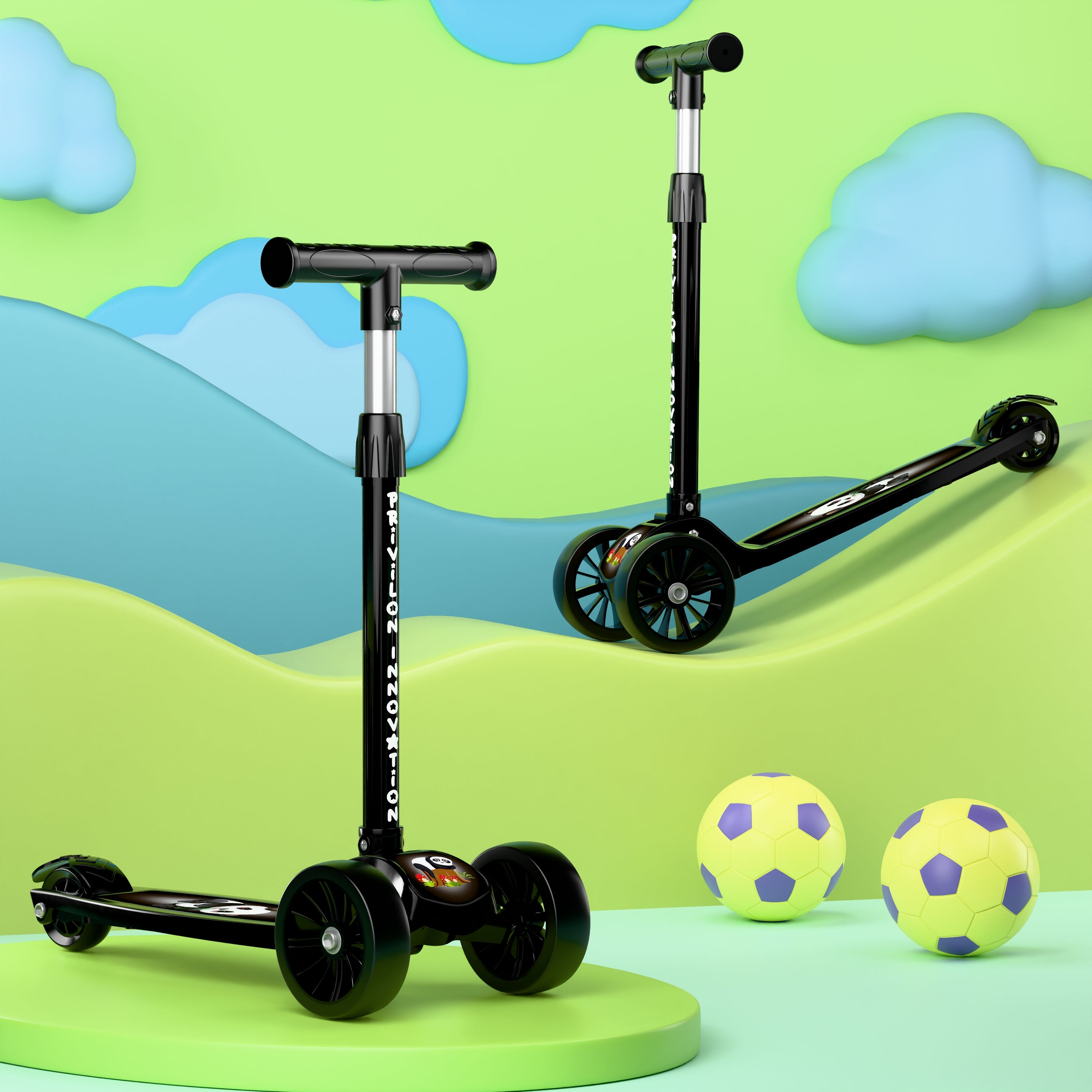 SHIVRUDRA Kids 3-Wheel Kick Scooter | Adjustable Height | Foldable BABY Scooter for 75Kg Kids Scooter (Black, Pack of 1)