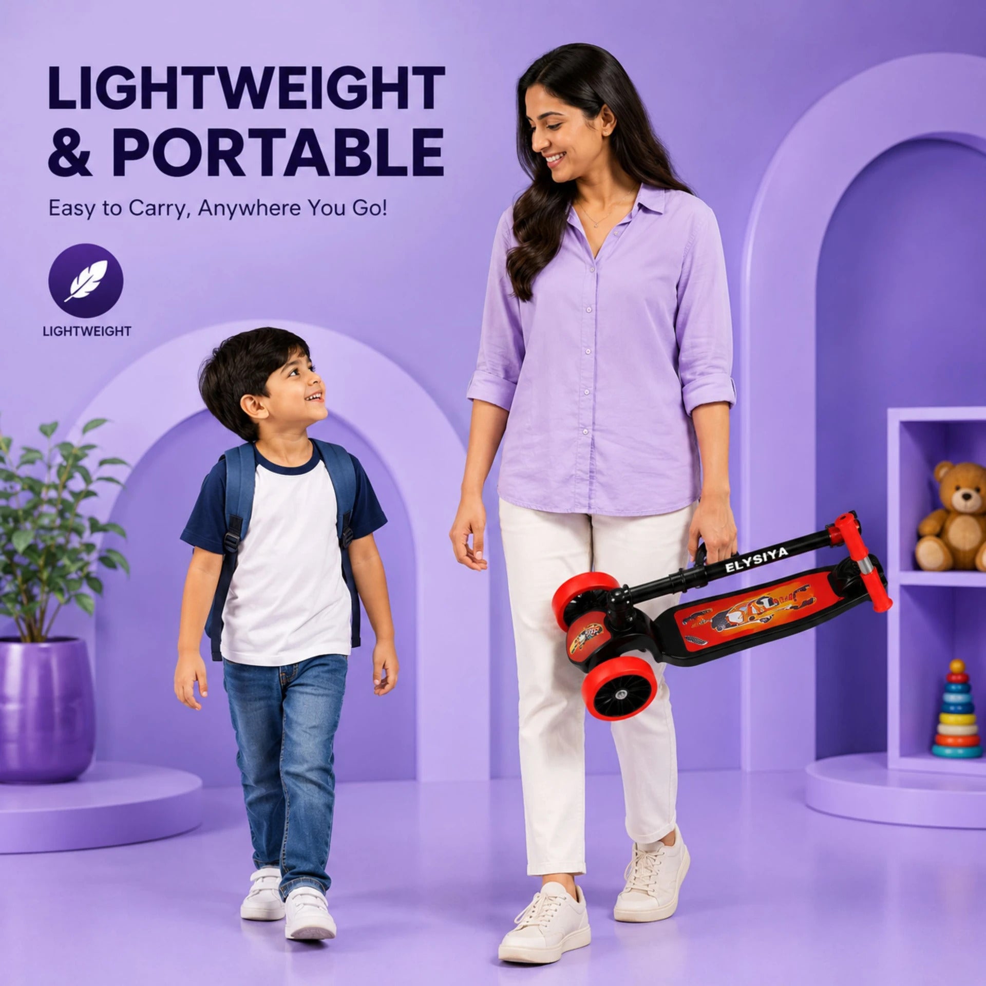 SHIVRUDRA Kids 3-Wheel Kick Scooter | Adjustable Height | Foldable BABY Scooter for 75Kg Kids Scooter (Red, Pack of 1)