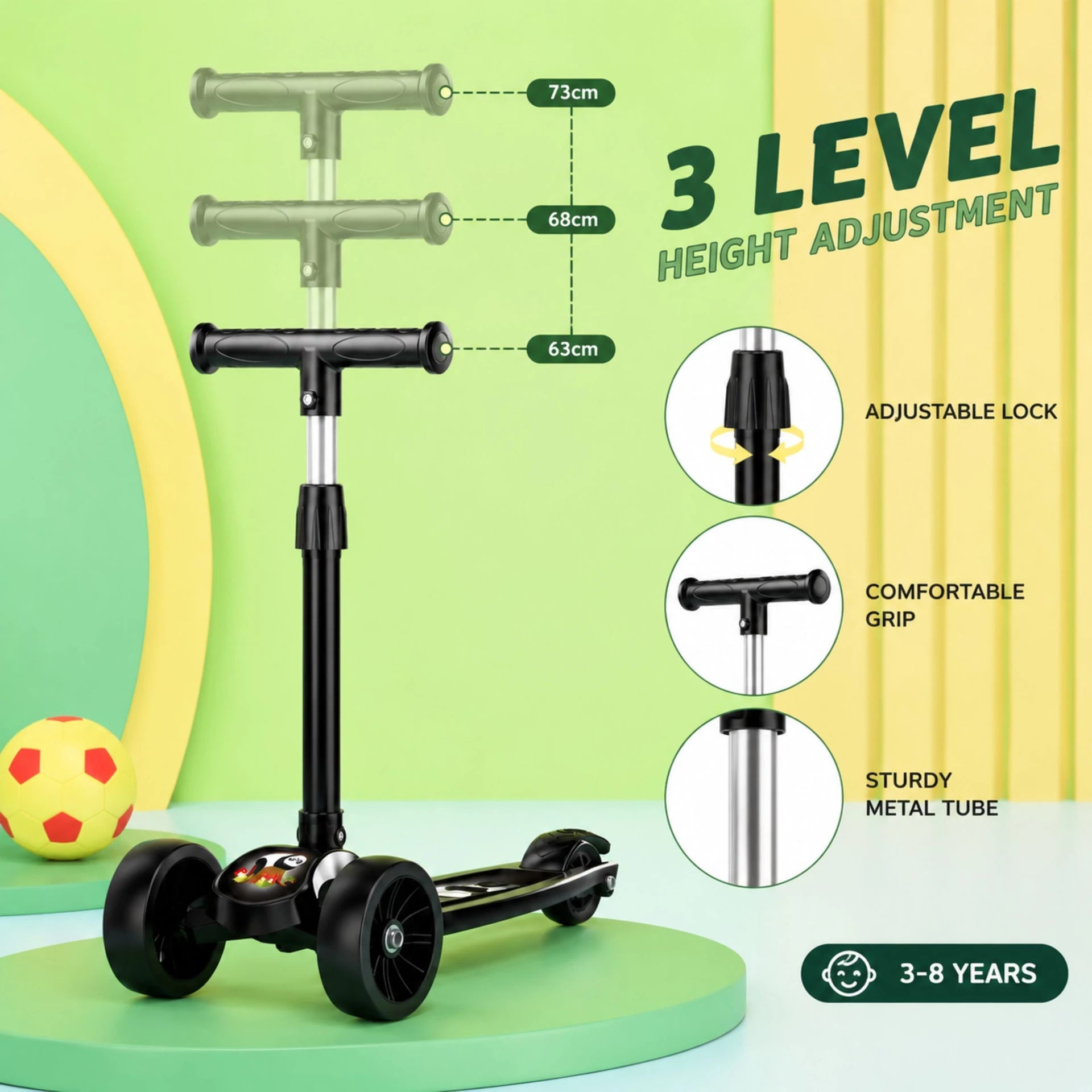 SHIVRUDRA Kids 3-Wheel Kick Scooter | Adjustable Height | Foldable BABY Scooter for 75Kg Kids Scooter (Black, Pack of 1)