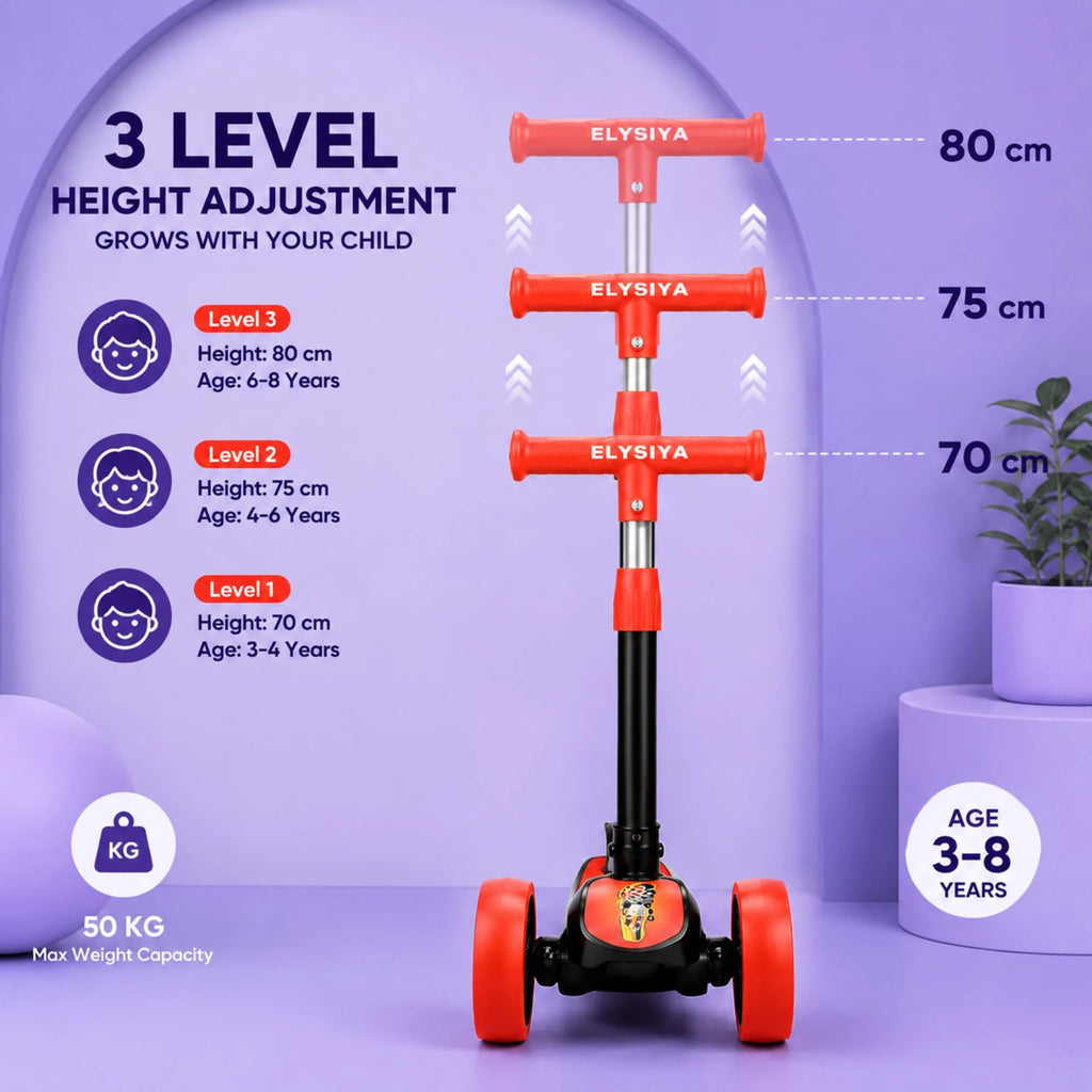 SHIVRUDRA Kids 3-Wheel Kick Scooter | Adjustable Height | Foldable BABY Scooter for 75Kg Kids Scooter (Black, Pack of 1)