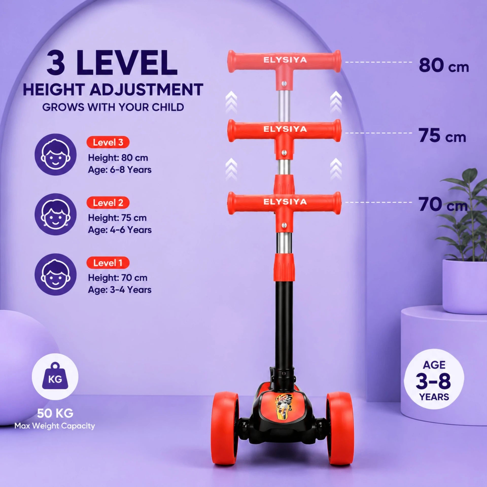 SHIVRUDRA Kids 3-Wheel Kick Scooter | Adjustable Height | Foldable BABY Scooter for 75Kg Kids Scooter (Red, Pack of 1)