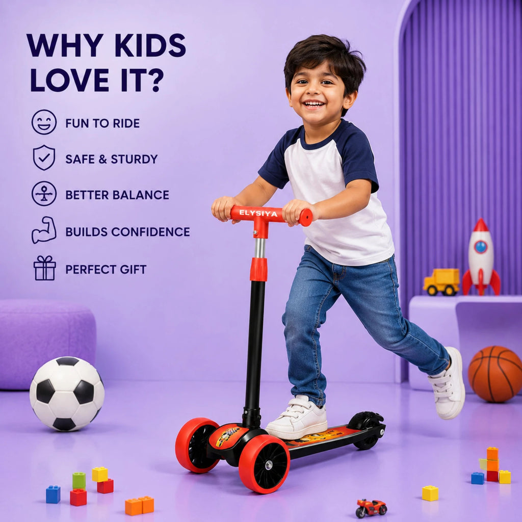 SHIVRUDRA Kids 3-Wheel Kick Scooter | Adjustable Height | Foldable BABY Scooter for 75Kg Kids Scooter (Black, Pack of 1)