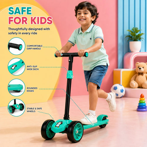 SHIVRUDRA Kids 3-Wheel Kick Scooter | Adjustable Height | Foldable BABY Scooter for 75Kg Kids Scooter (MINT, Pack of 1)