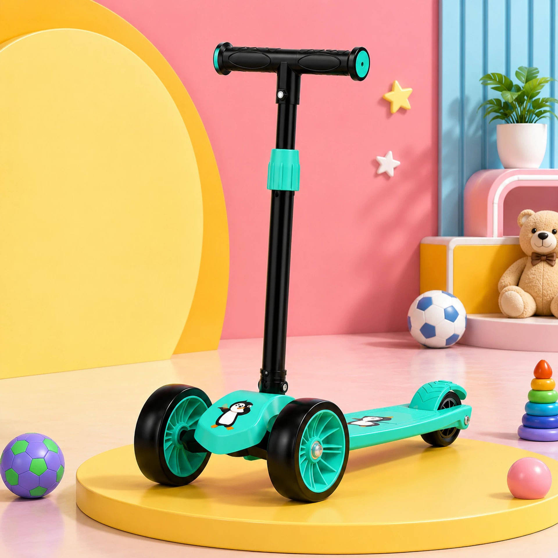 SHIVRUDRA Kids 3-Wheel Kick Scooter | Adjustable Height | Foldable BABY Scooter for 75Kg Kids Scooter (MINT, Pack of 1)