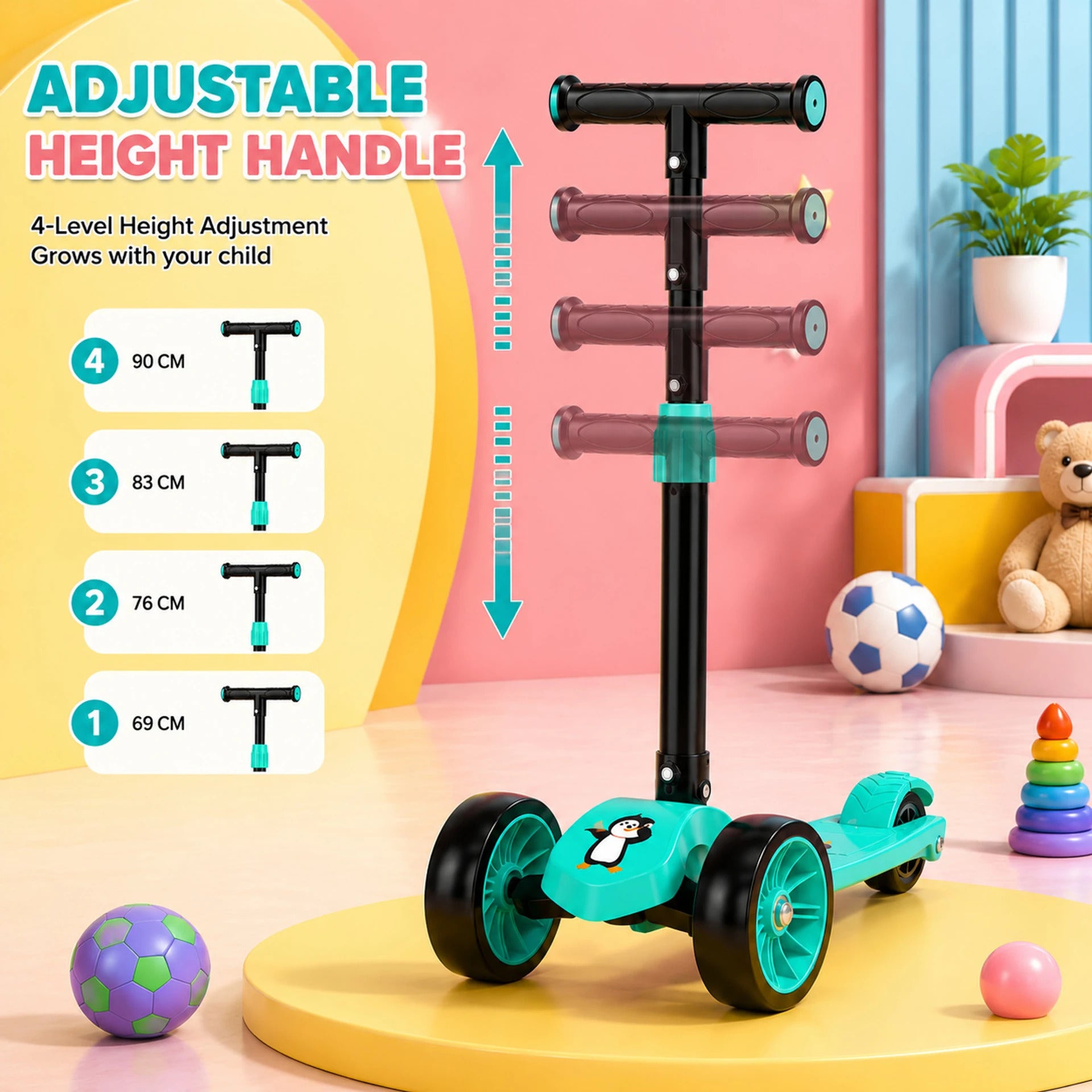 SHIVRUDRA Kids 3-Wheel Kick Scooter | Adjustable Height | Foldable BABY Scooter for 75Kg Kids Scooter (MINT, Pack of 1)