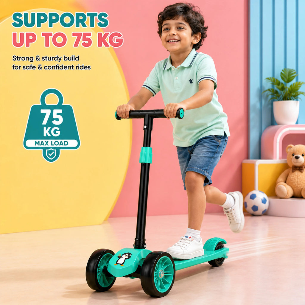 SHIVRUDRA Kids 3-Wheel Kick Scooter | Adjustable Height | Foldable BABY Scooter for 75Kg Kids Scooter (MINT, Pack of 1)