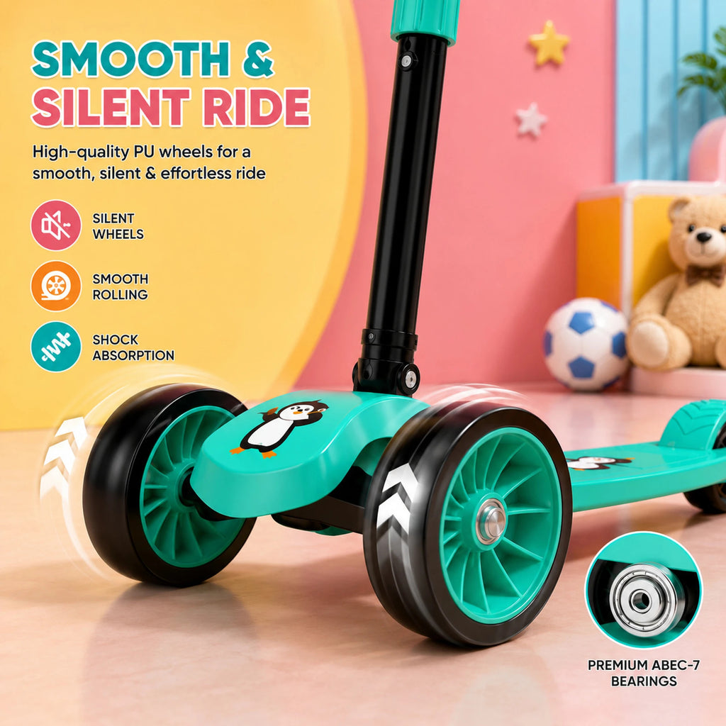 SHIVRUDRA Kids 3-Wheel Kick Scooter | Adjustable Height | Foldable BABY Scooter for 75Kg Kids Scooter (MINT, Pack of 1)
